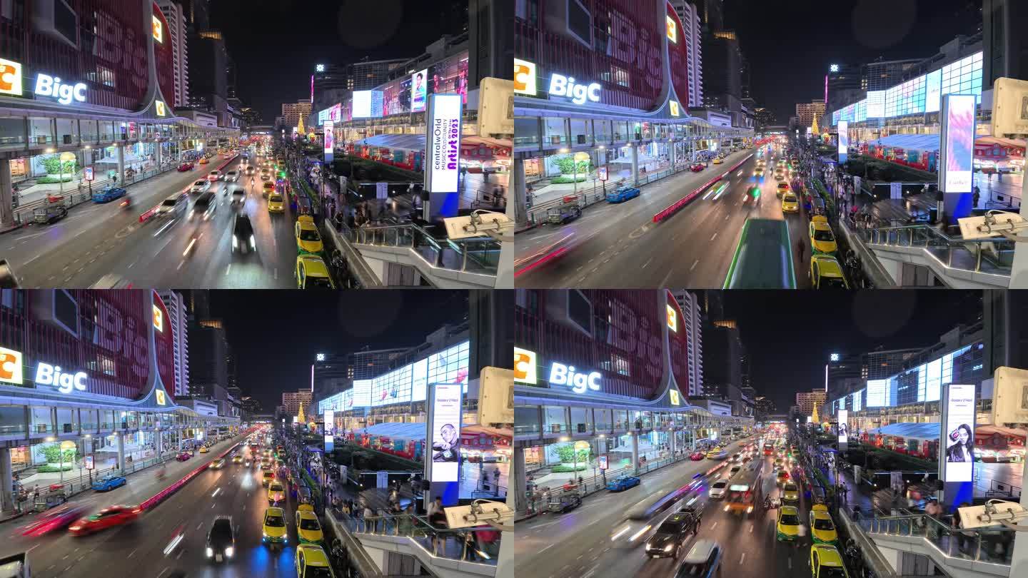 延时拍摄城市街道夜景泰国曼谷