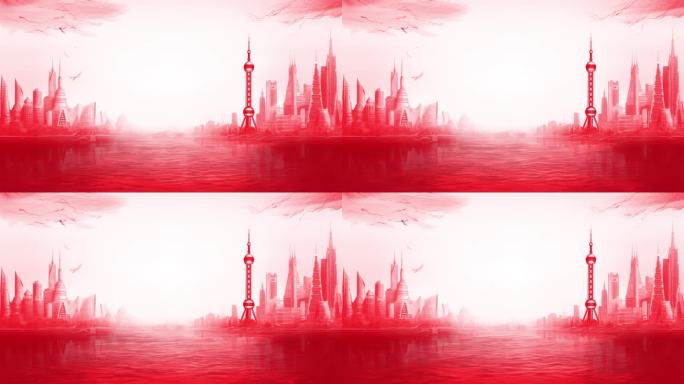 红色城市剪影视频背景素材