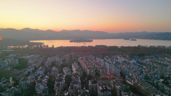 杭州西湖景区夜景航拍