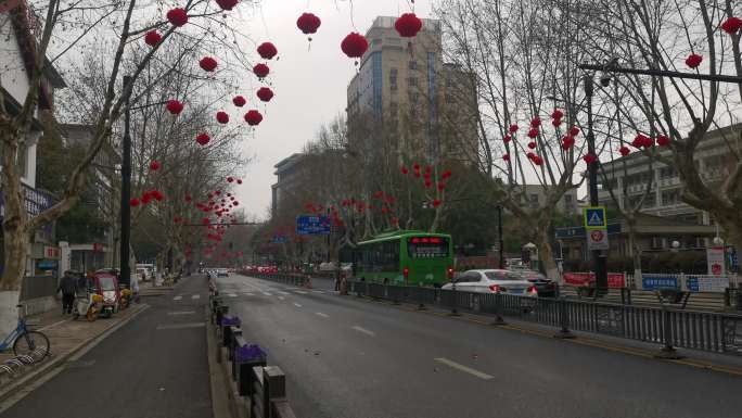 4k实拍阴天年边绍兴街头