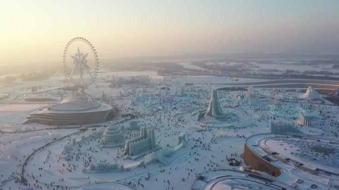 冬季哈尔滨冰雪大世界航拍