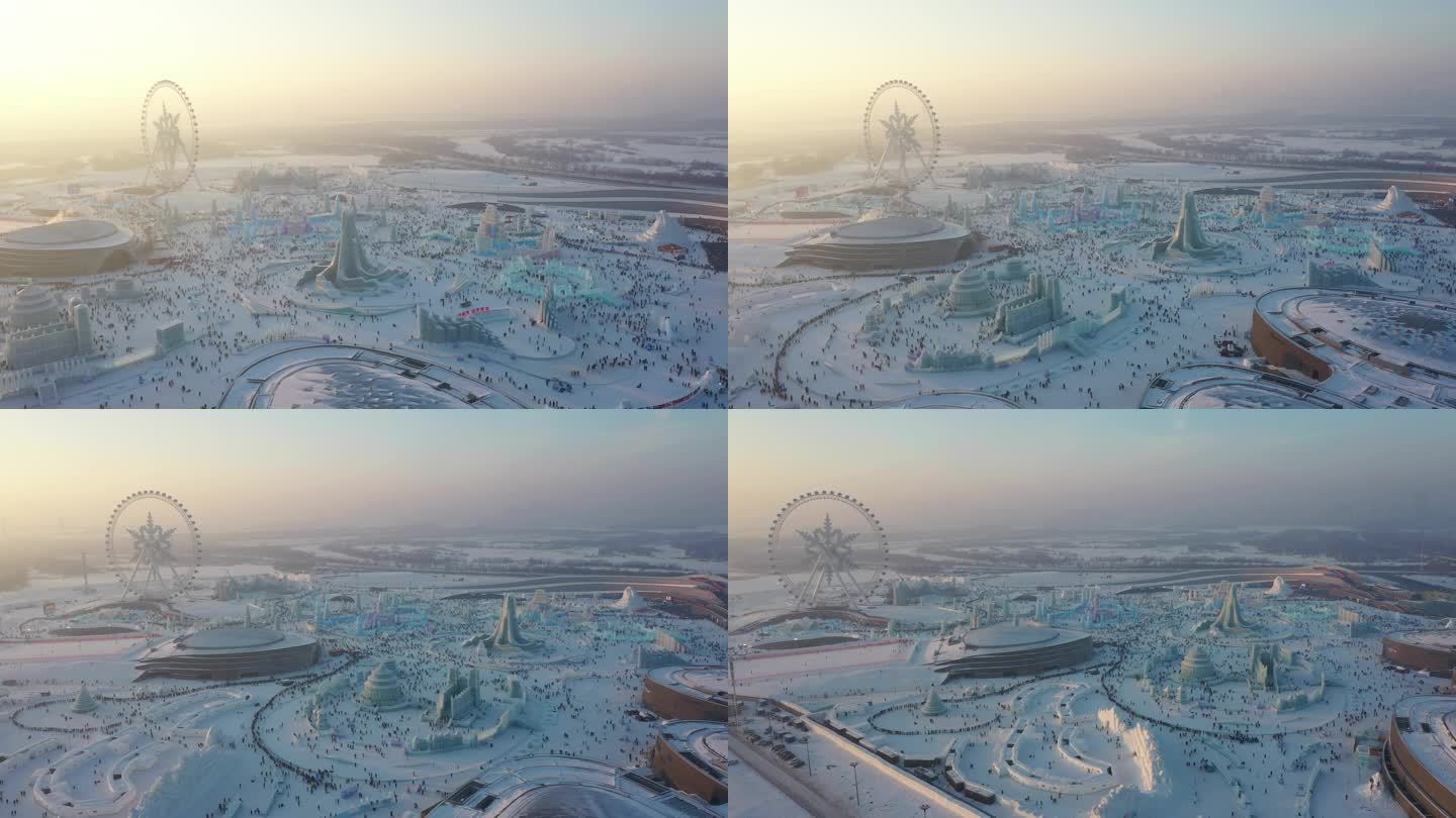 冬季哈尔滨冰雪大世界航拍