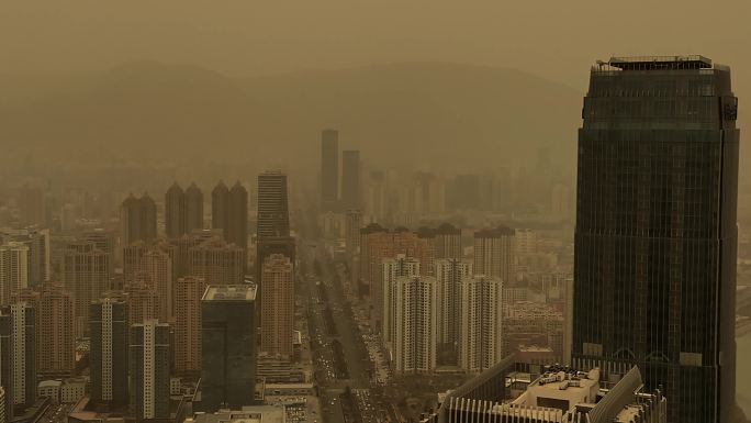 城市雾霾沙尘天气大雾空气污染航拍
