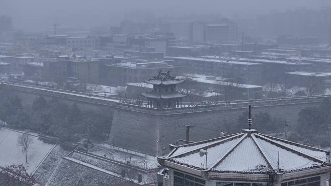 2024 西安 大雪 城墙 航拍