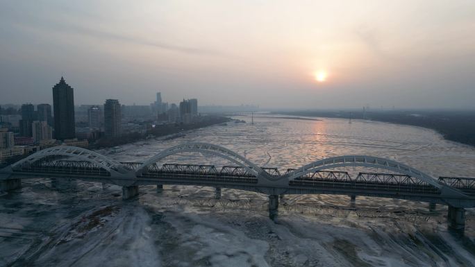 松花江 哈尔滨 铁路大桥 松花江夕阳