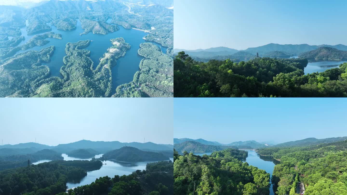 森林湖泊航拍山川河流大自然风景红花湖景区