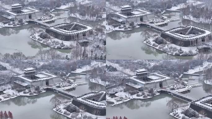 航拍扬州瘦西湖大明寺观音山宋夹城园林雪景