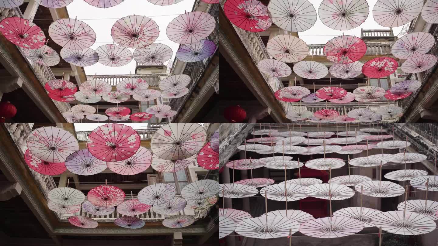 广东省 汕头市樟林古镇 挂在天井中的竹伞
