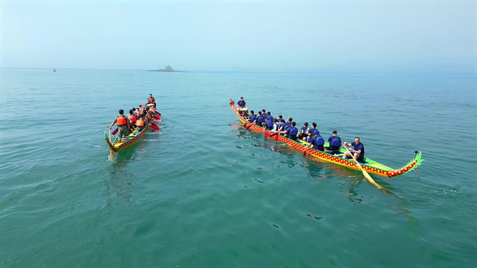 【4K】海上划龙舟比赛大景