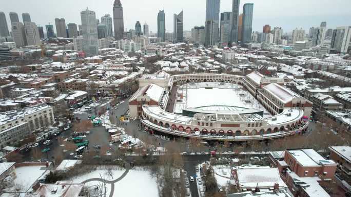 4K 天津五大道民园广场雪景航拍