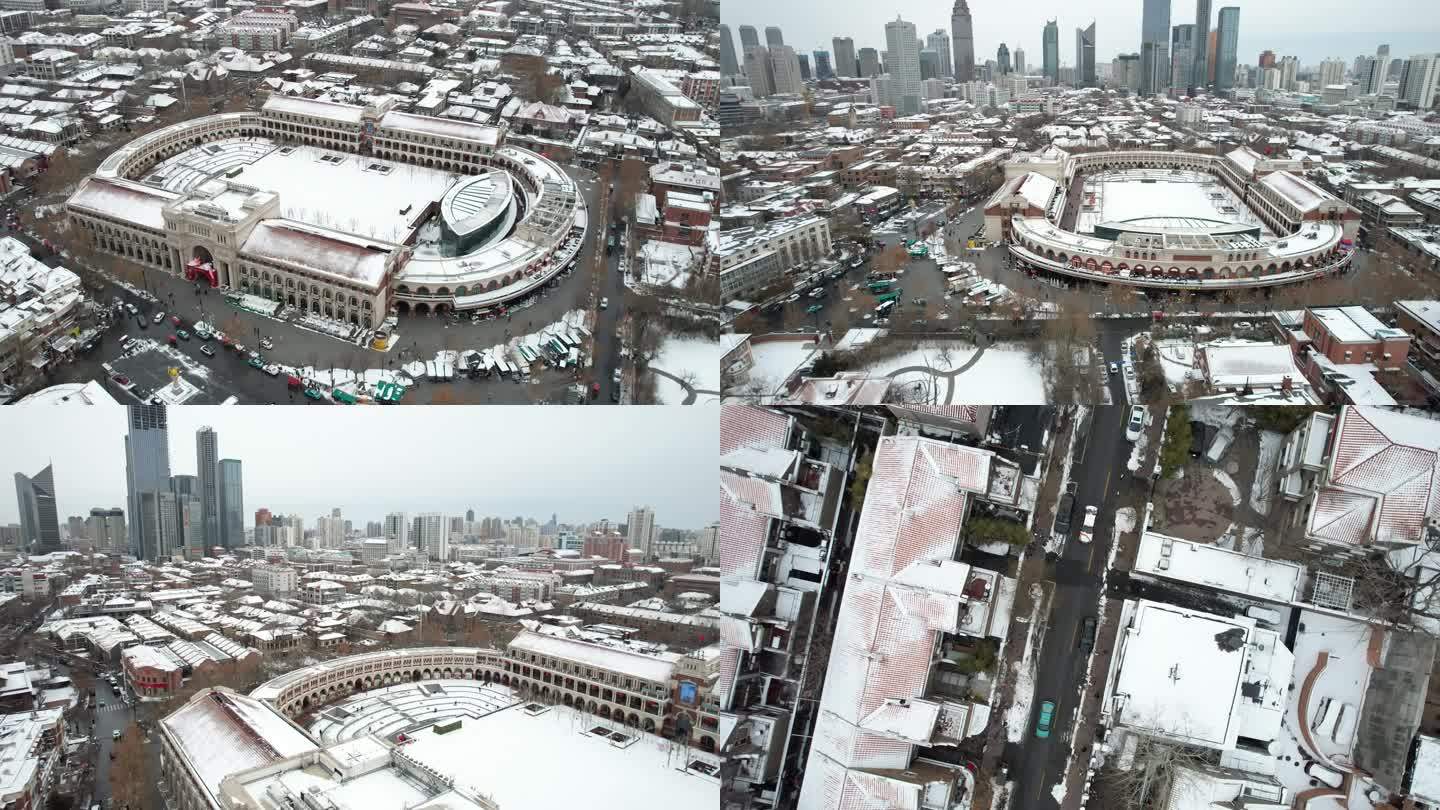 4K 天津五大道民园广场雪景航拍