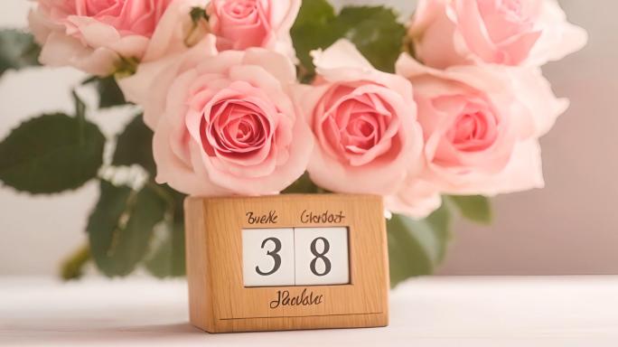 三八妇女节唯美意境康乃馨粉色玫瑰花朵日历