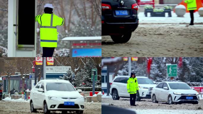 陕西省榆林市冬季雪景交警执勤