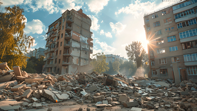 倒塌的房屋 地震废墟