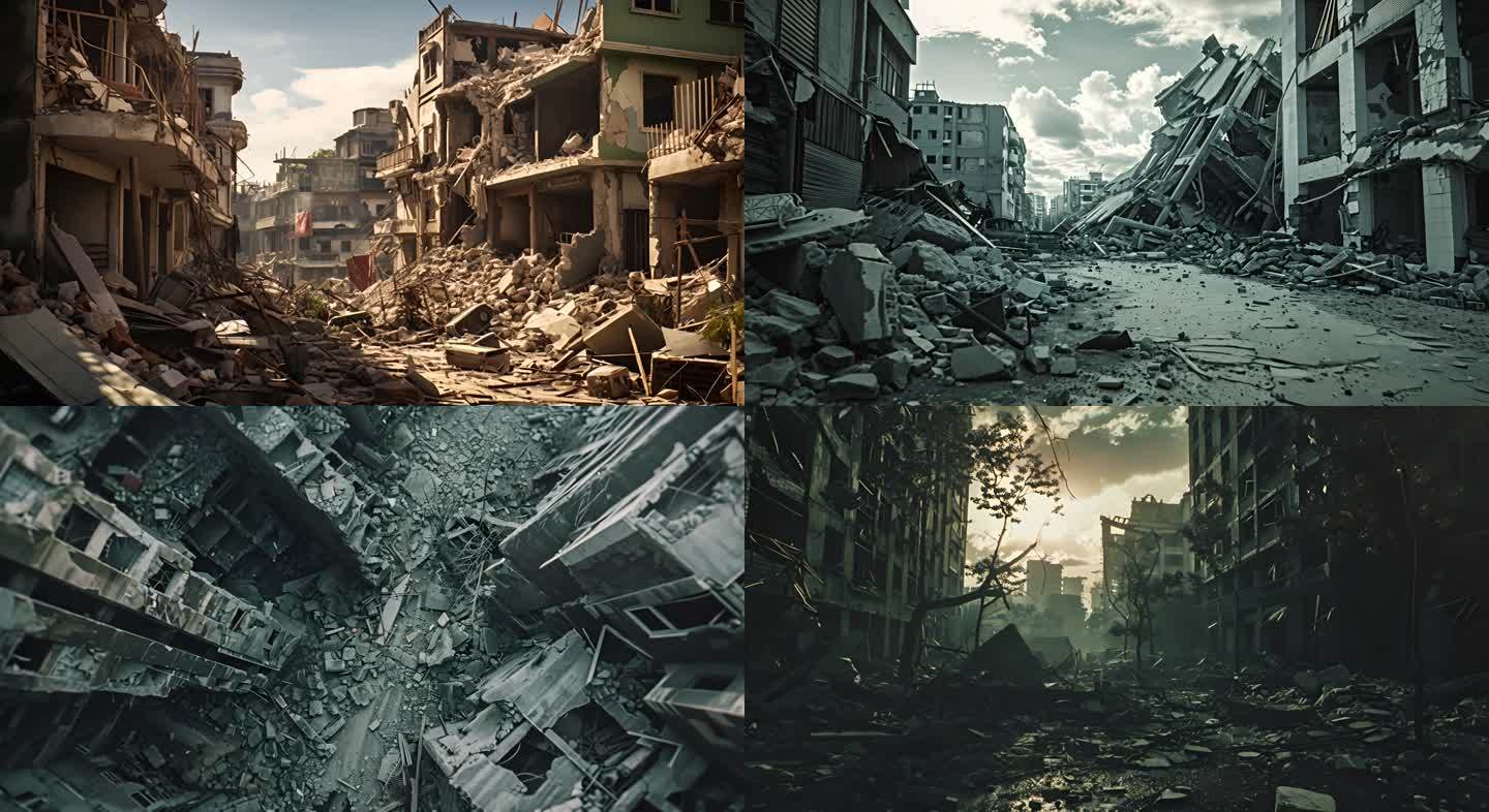 倒塌的房屋 地震废墟