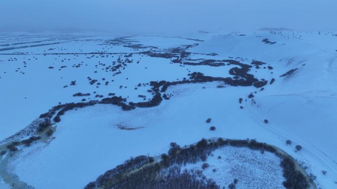 航拍内蒙古冬季雪原特泥河