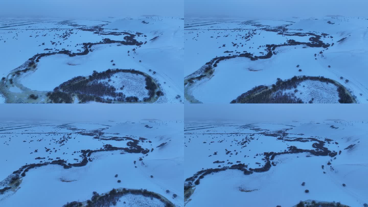 航拍内蒙古冬季雪原特泥河