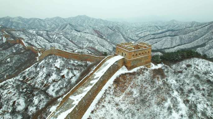 金山岭长城雪景4 航拍 4k