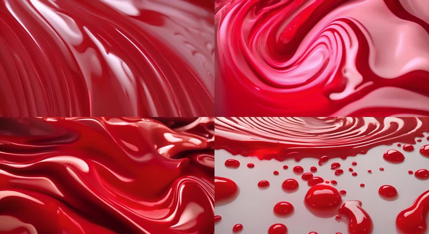 红色抽象液体流动 4K红色抽象