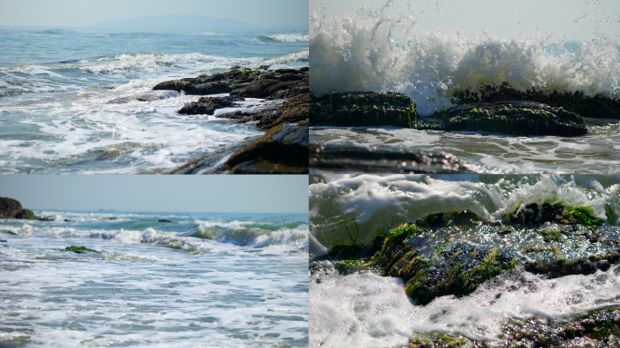 4k 海浪拍打石头
