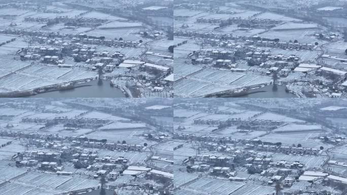 航拍小镇城市平原建筑学校民房城镇农村雪景