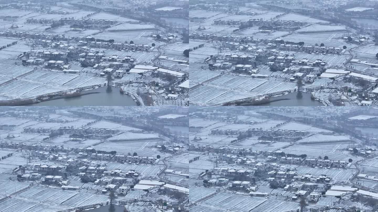 航拍小镇城市平原建筑学校民房城镇农村雪景