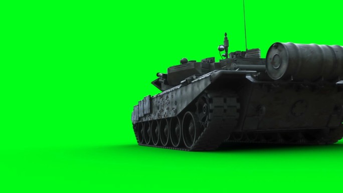 俄罗斯主战坦克。逼真的4k绿屏动画。