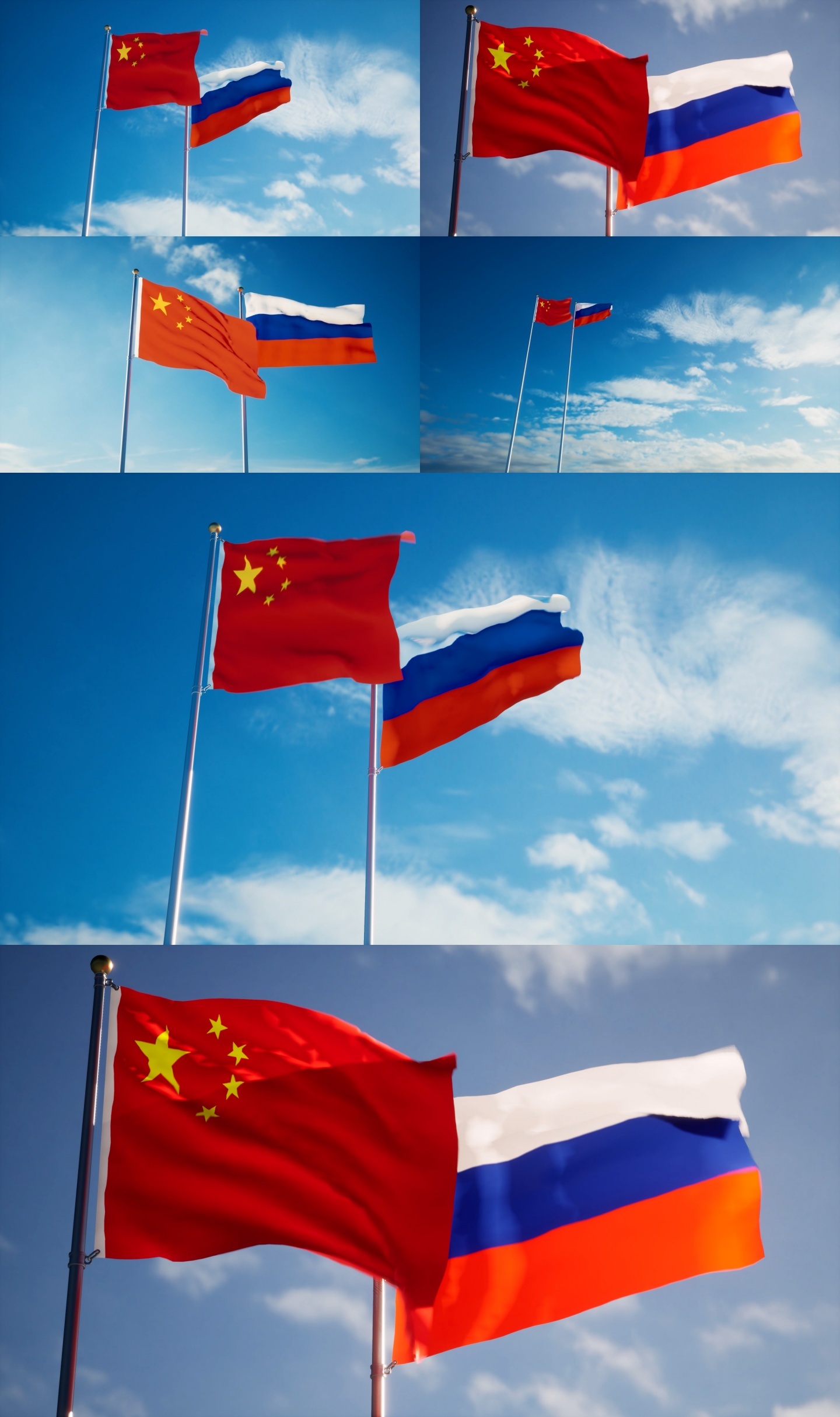 中俄旗帜飘扬中俄关系中国俄罗斯旗帜