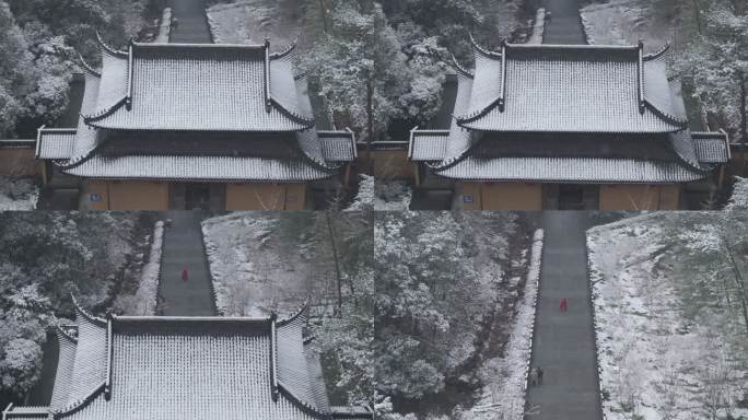 雪中寺庙航拍