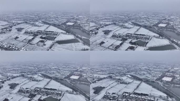 航拍小镇城市平原建筑学校民房城镇农村雪景