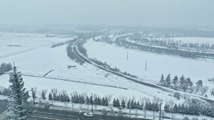 秦汉国际马术中心雪景航拍