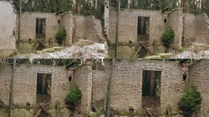 在遥远的荒凉的绿色乡村，破旧的砖房