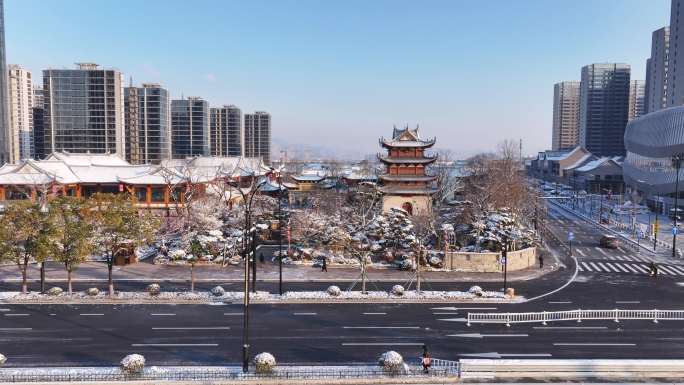 台州椒江葭沚老街雪景航拍