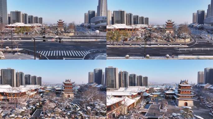 台州椒江葭沚老街雪景航拍