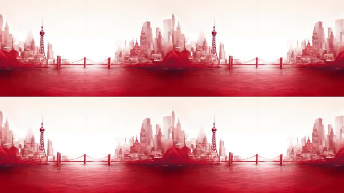 红色城市剪影视频背景素材