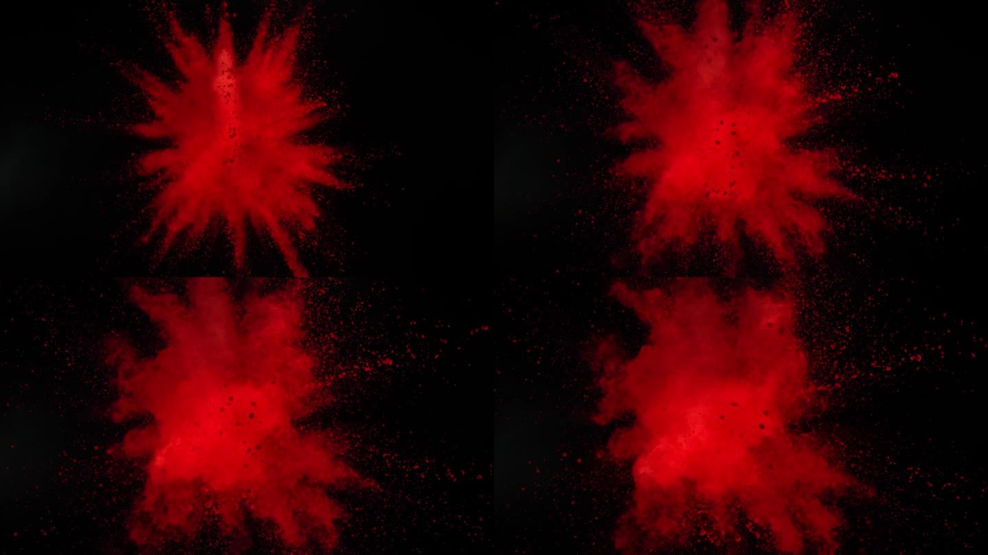 黑色背景下红色粉末爆炸的超级慢动作。
