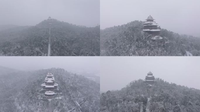 4k航拍武汉大雪中楚天阁