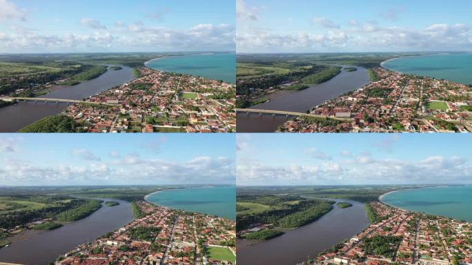 无人机拍摄的里约热内卢圣塔桥Antônio连接城市和Crôa岛