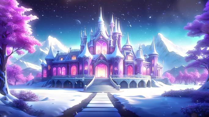 4K卡通动漫动态童话故事城堡冰雪奇缘背景