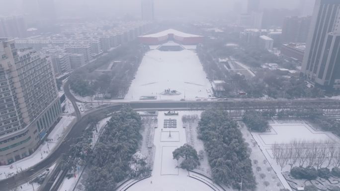 4k航拍武汉武昌阅马场首义公园大雪雪景