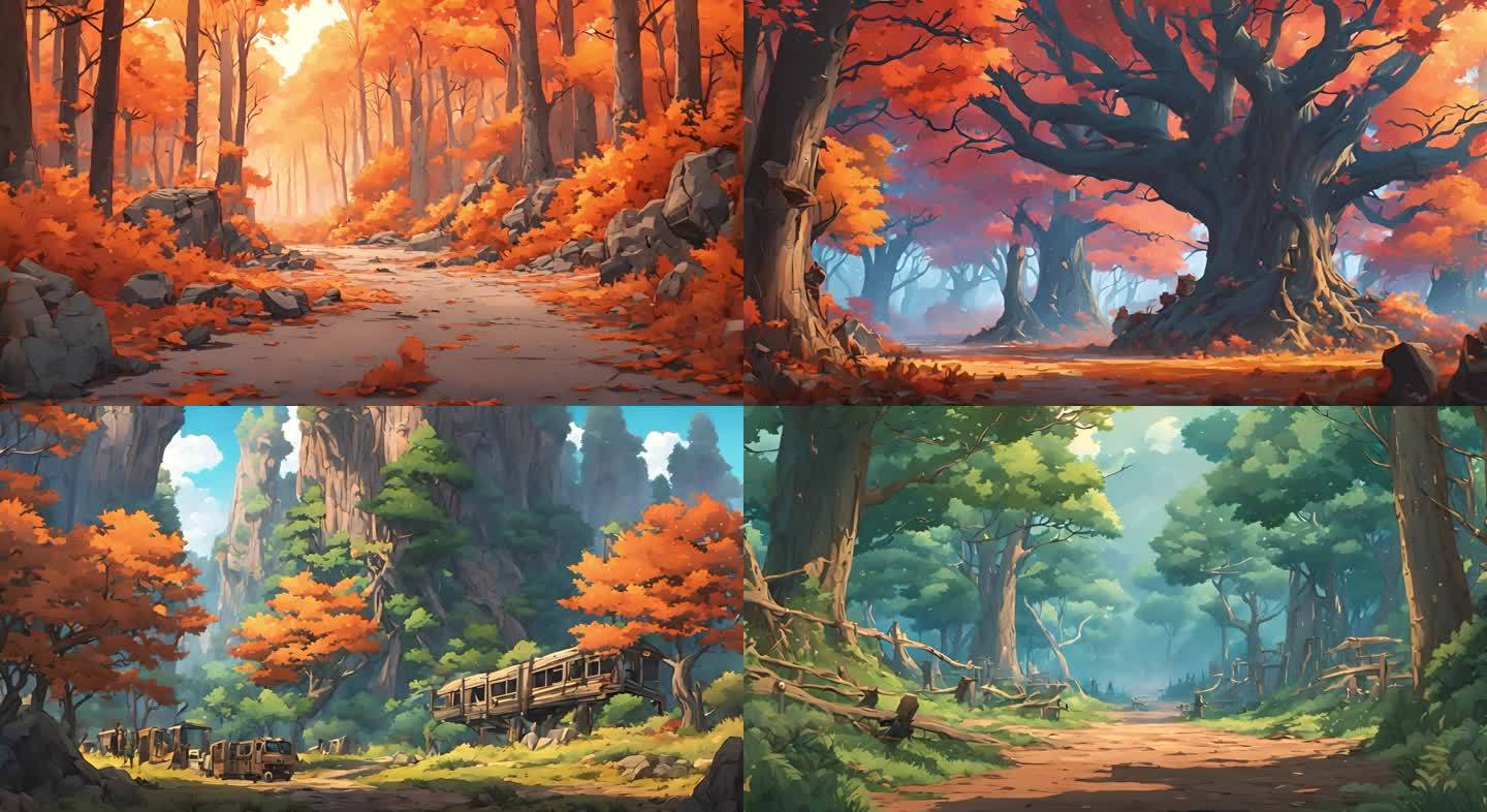 宫崎骏风格树木丛林油画风格