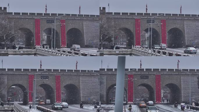 2024西安首场大雪城墙建国门航拍