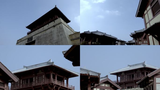 固定镜头拍摄汉代宫殿特写 仿古建筑