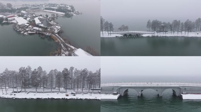 4k航拍武汉东湖绿道雪景