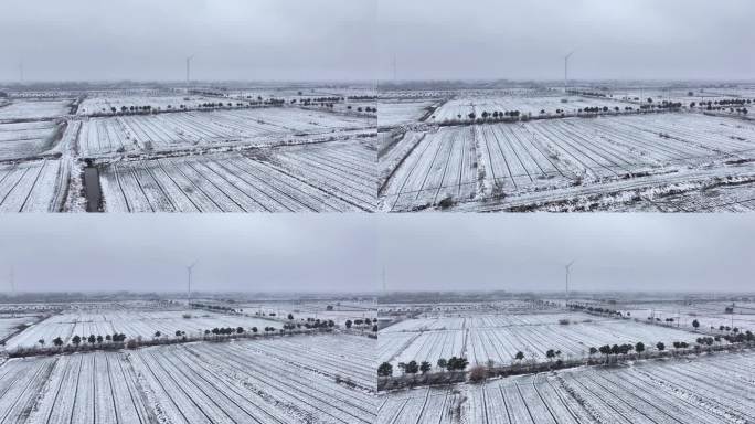 航拍农村乡镇集镇田野平原雪景