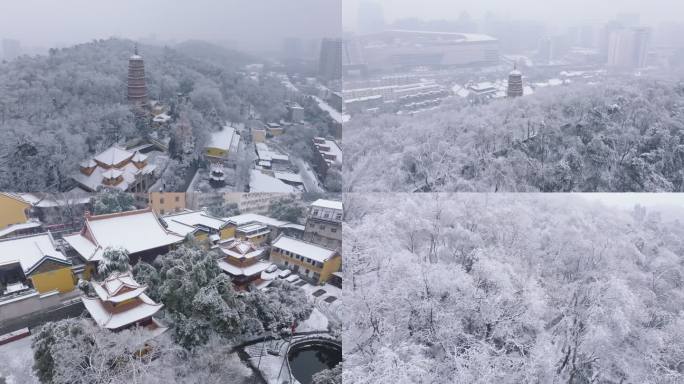 4k航拍武汉宝通寺大雪雪景