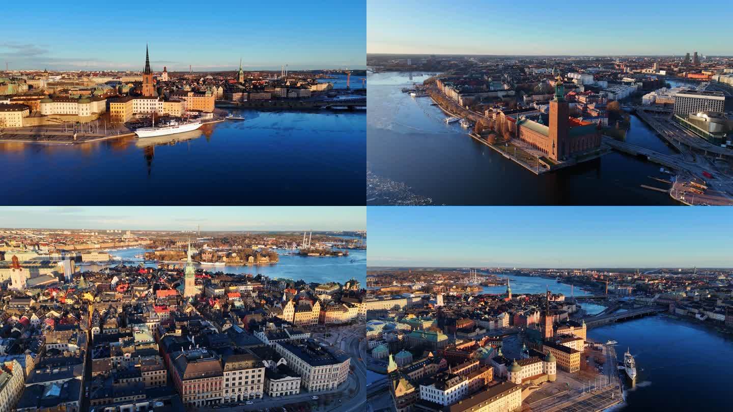 4K瑞典斯德哥尔摩航拍  瑞典首都
