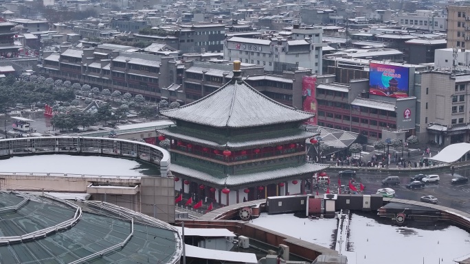 2024 西安 大雪 钟楼 航拍