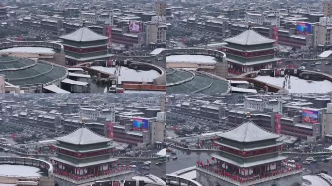 2024 西安 大雪 钟楼 航拍