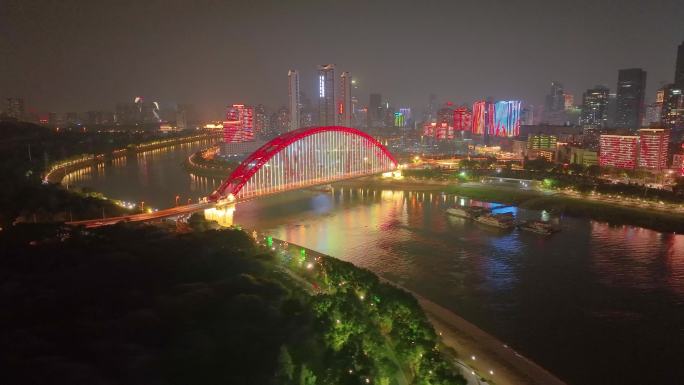 湖北武汉汉江晴川桥南岸嘴江滩公园航拍夜晚